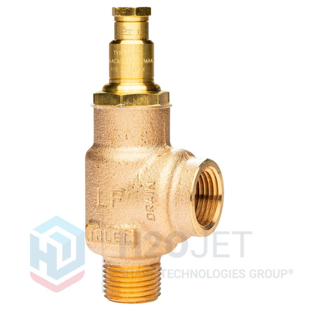 Relief Valve, Brass, 25- 175psi, 1/2" MxF, Water